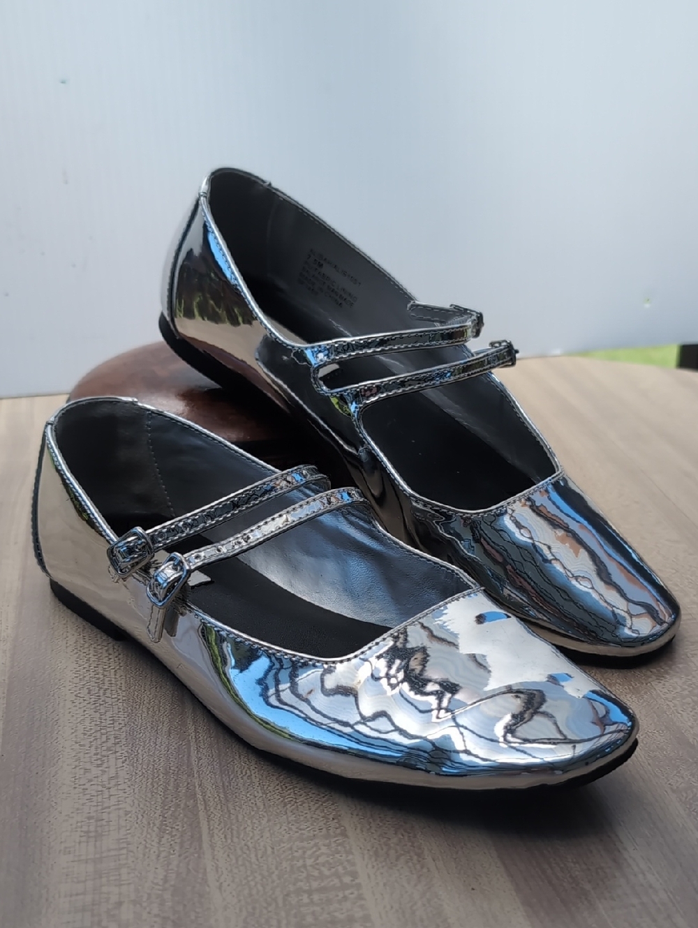 Steve Madden Women's Metallic Silver Double-Strap Mary Jane Flats Size 7.5